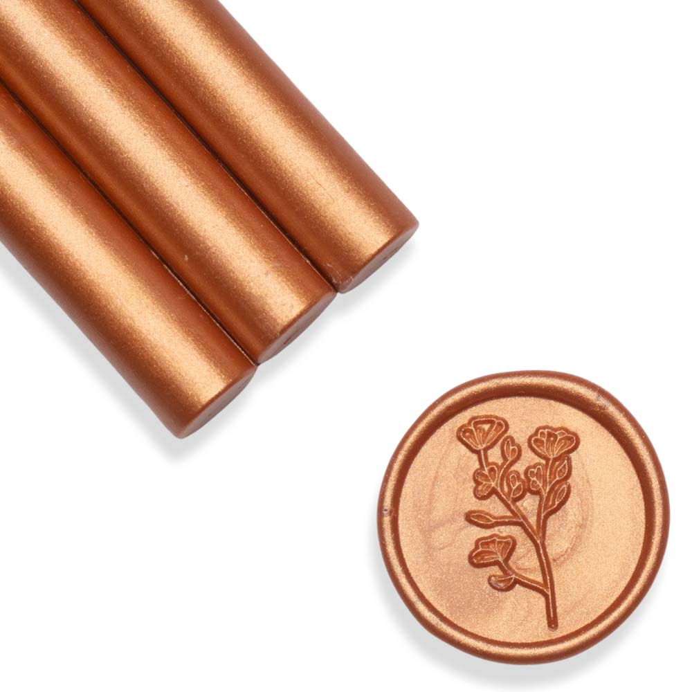 Baton ceara, cupru portocaliu, sidefat, 1.1 x 13 cm, ceara pentru sigilii
