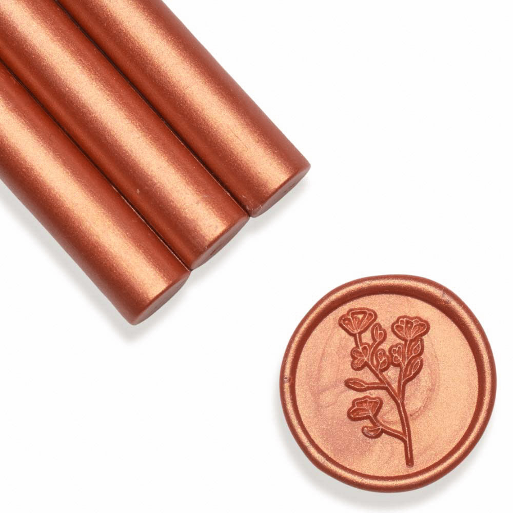 Baton ceara, cupru rosu, sidefat, 1.1 x 13 cm, ceara pentru sigilii