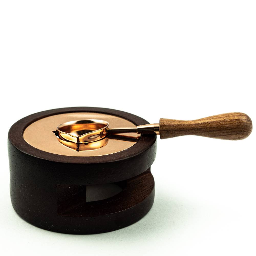 Set suport si lingurita pentru topit ceara, sigilii ceara, forma rotunda