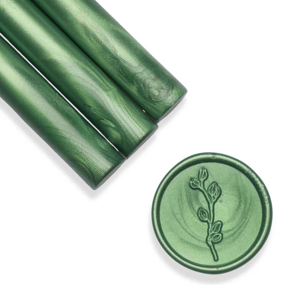 Baton ceara, verde pin, sidefat metalizat, 1.1 x 13 cm, ceara pentru sigilii